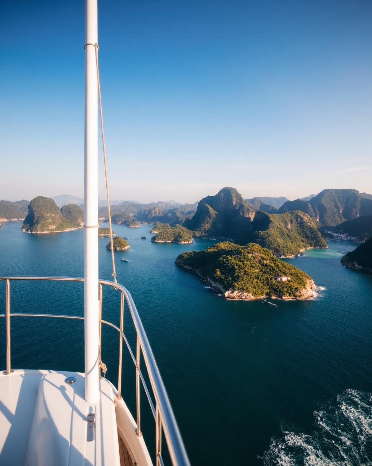 Sai Kung islands from the bow · 西貢