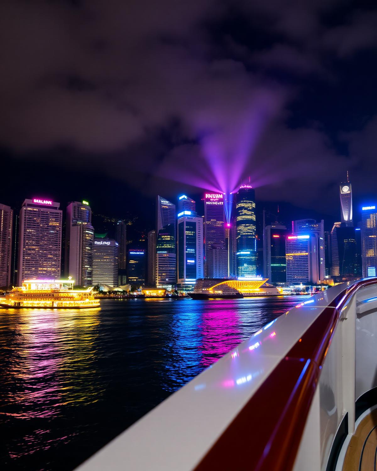 Symphony of Lights from a yacht deck · 幻彩詠香江